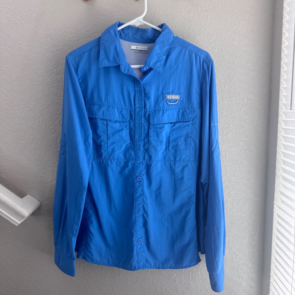 Columbia PFG Bahama II Long Sleeve Fishing Shirt Blue Women XL AL7902 UPF 30